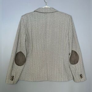 LOFT Blazer Womens 10 Gray Equestrian Herringbone Elbow Patch Crest Buttons Work